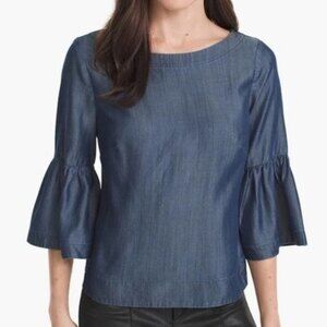 White House Black Market Emma Chambray Bell Sleeve Lyocell Top Size 2